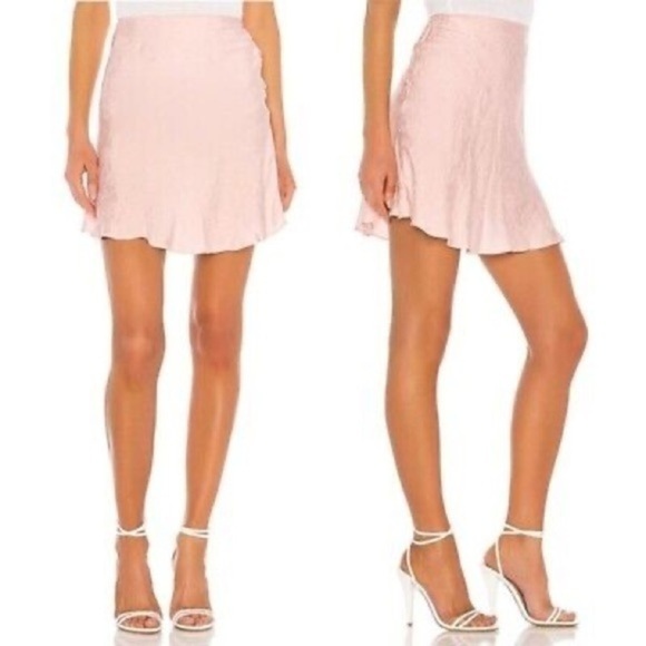 L'academie The Elsa Button Mini Skirt Primrose Pink Floral Print Satin M NWT - Picture 1 of 6